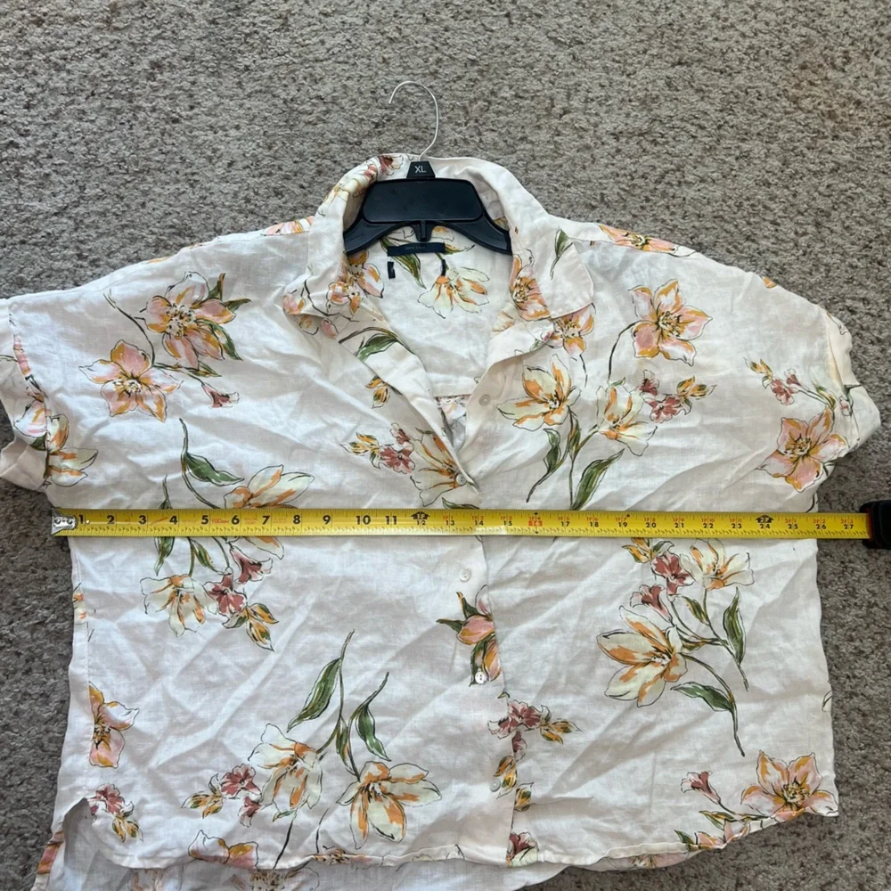 rachel roy linen top‎ Tropical Floral Boxy Shirt Relaxed Beach Resort Wear Large